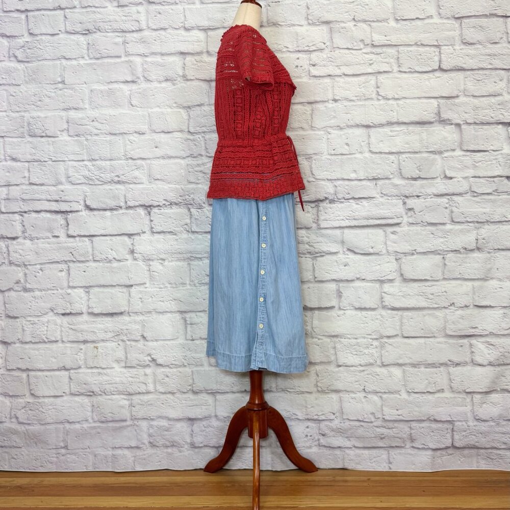 Carolina K Berenice Coral Red Cotton Crochet Peplum Top - Picture 7 of 9